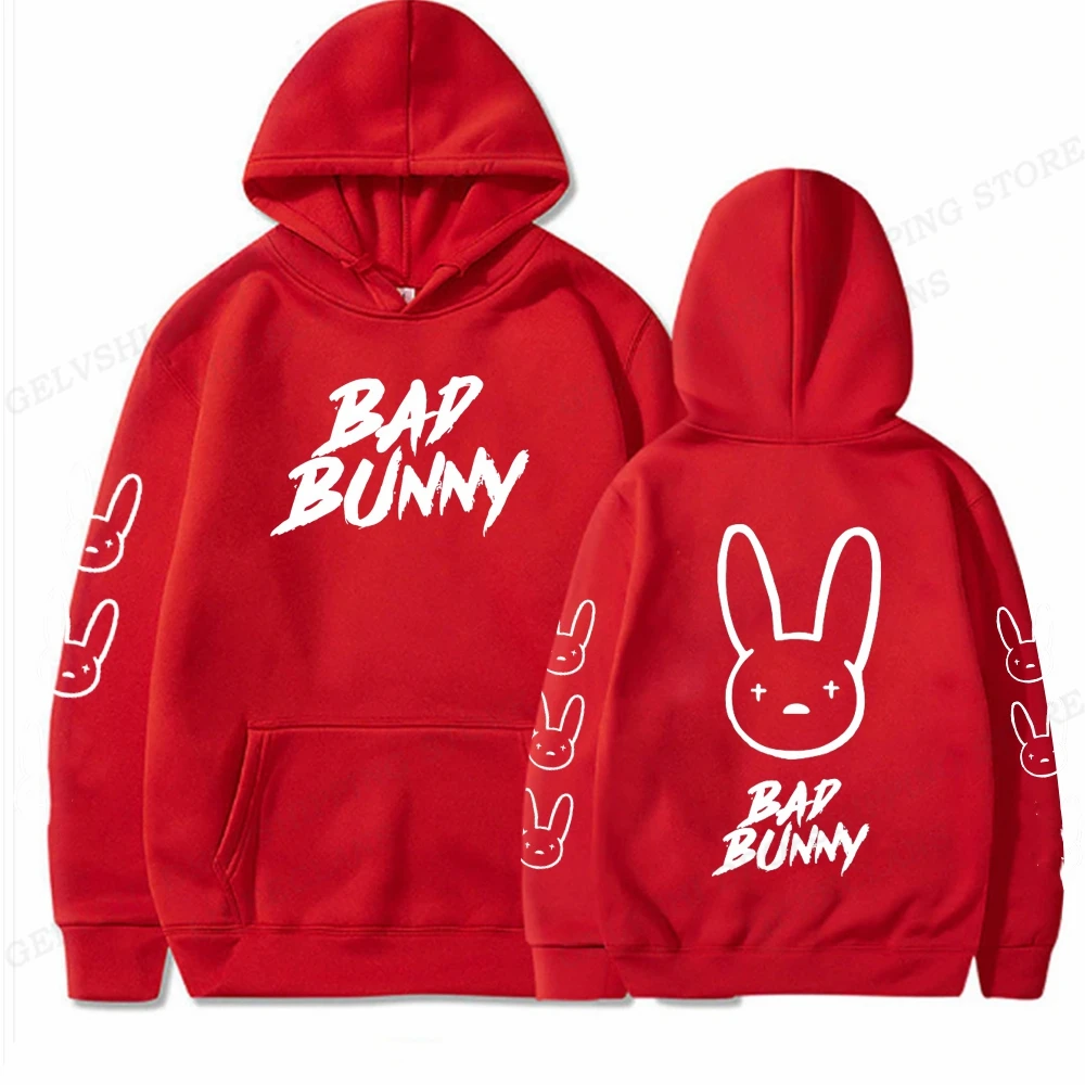 Raper Bad Bunny Rabbit Męska bluza z kapturem Moda damska Prosty sweter z długim rękawem Street Hip Hop Trend Duża bluza unisex