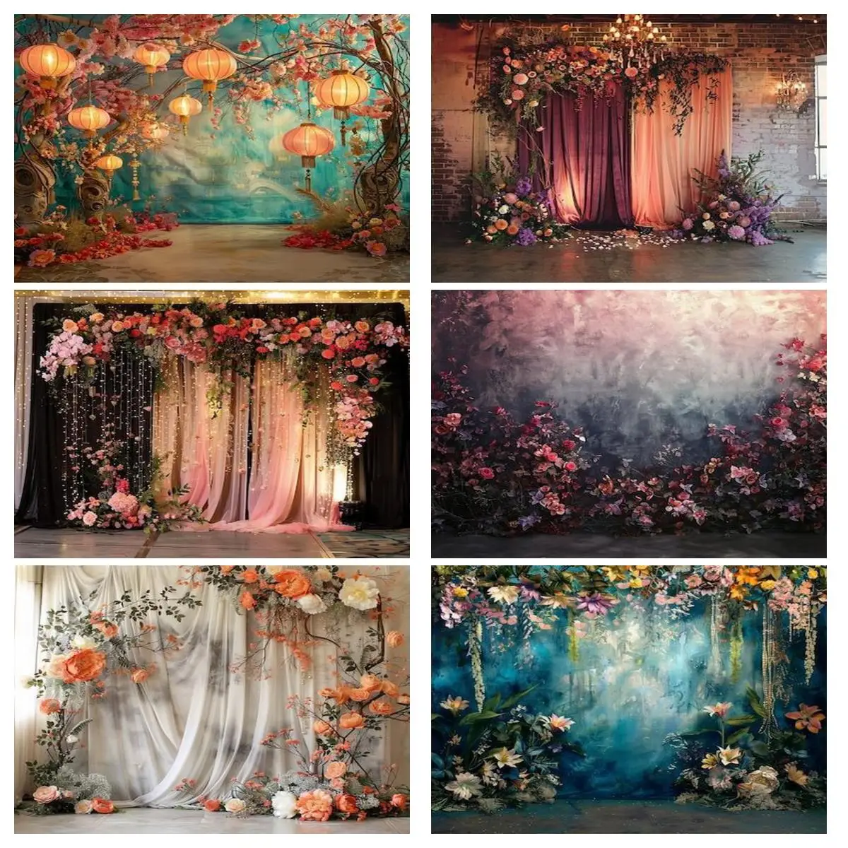 

Celebration flower tree light Party backdrop Wedding vintage wall curtain Photography Backgrounds