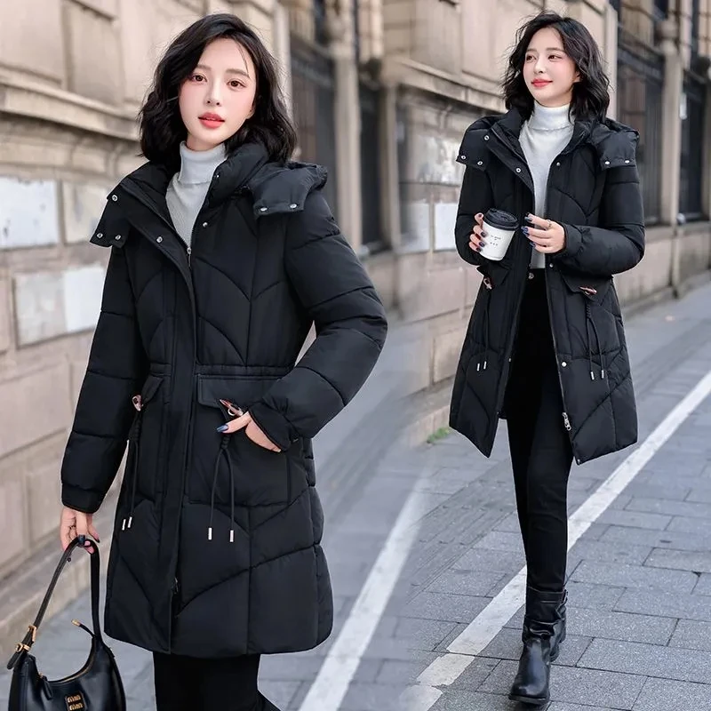 เสื้อโค้ทกันหนาวผู้หญิง แจ็คเก็ตบุนวม ผ้าฝ้าย ทรงหลวม สไตล์เกาหลี ความยาวปานกลาง เสื้อคลุมผ้าฝ้ายสำหรับผู้หญิง เสื้อผ้าฝ้ายผู้หญิงแบบใหม่