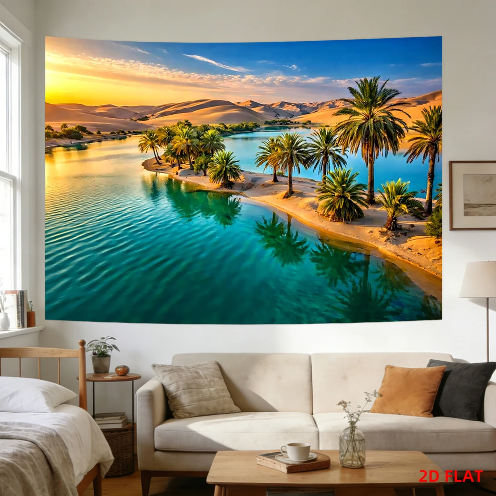 Tropical Landscape Wall Art Canvas Print Decor Paradise Palm Trees River Scene Sunset Gradient Wall Hanging Boho Home Decoration