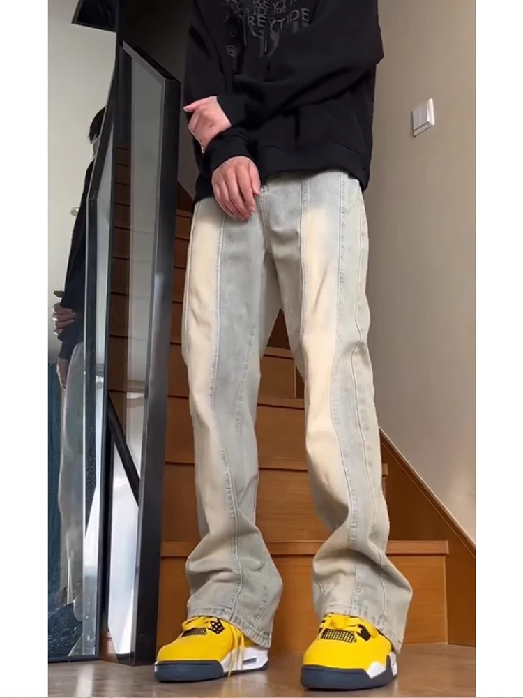 

Men's Fce Lined Denim Jeans High Waist Long Leg Lengthening Micro Flared Winter American Vibe Street Sle Trendy Brand