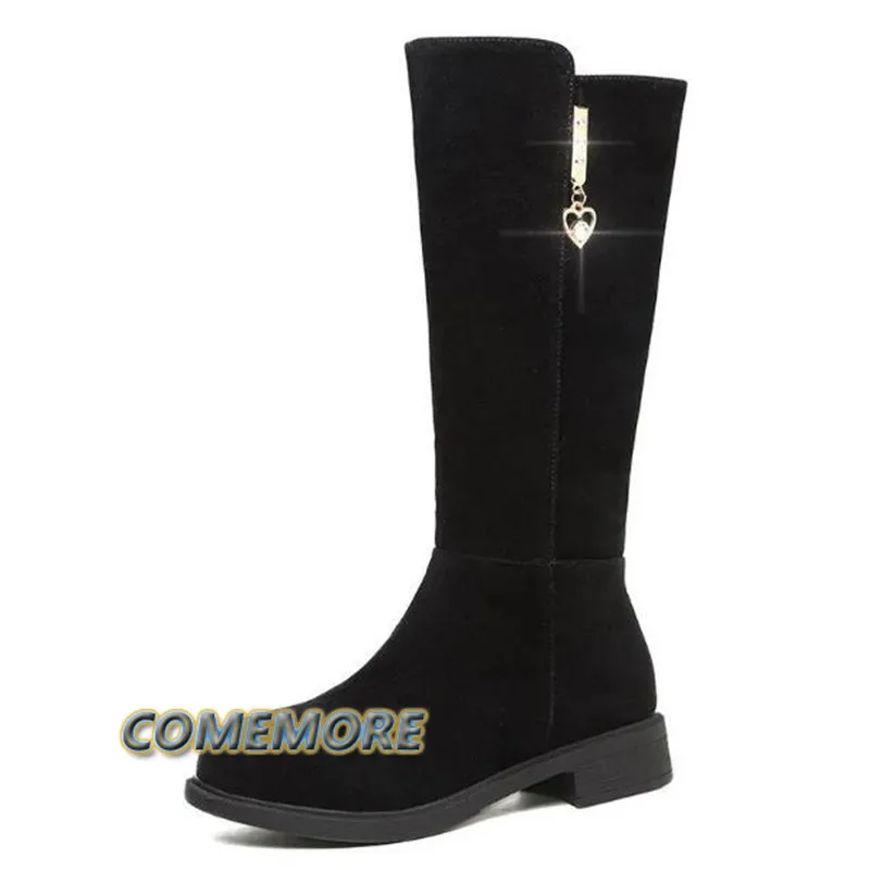 Warme Plüsch-Schneestiefel für Damen, Freizeitschuhe, flach, All-Match-Baumwolle, modischer seitlicher Reißverschluss, Winterschuhe, oberschenkelhoher Stiefel, schwarze Klassiker