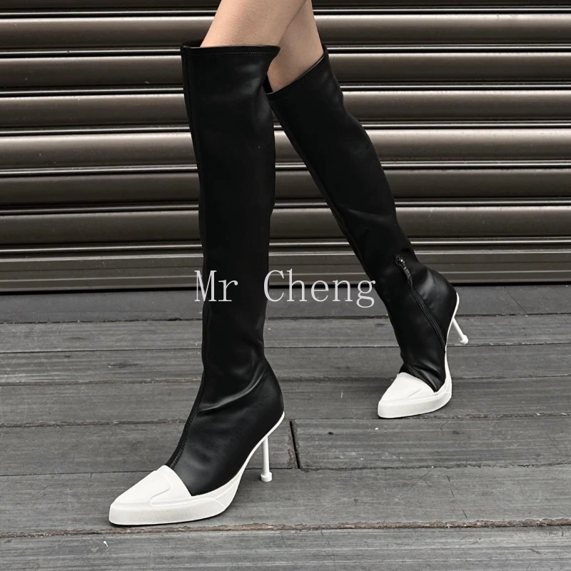 

Niche Design Stiletto Elastic Boots 2024 Winter New Pointed Toe Fashionable Hot Girl Long Over the Knee Leather Boots for Women