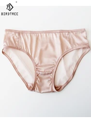 Birdtree 6A 19MM 93.8% Silk Briefs Women Mid Rise Stretch Plain Crepe Satin Comfortable Lace Breathable Panties P3N011QD