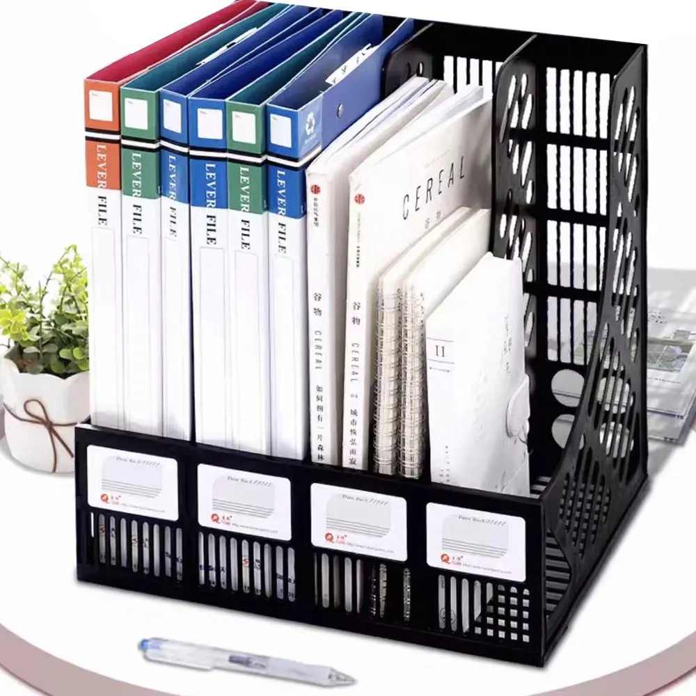 Large capacity 4-column desktop file box, file storage box, document rack multi-layer book stand