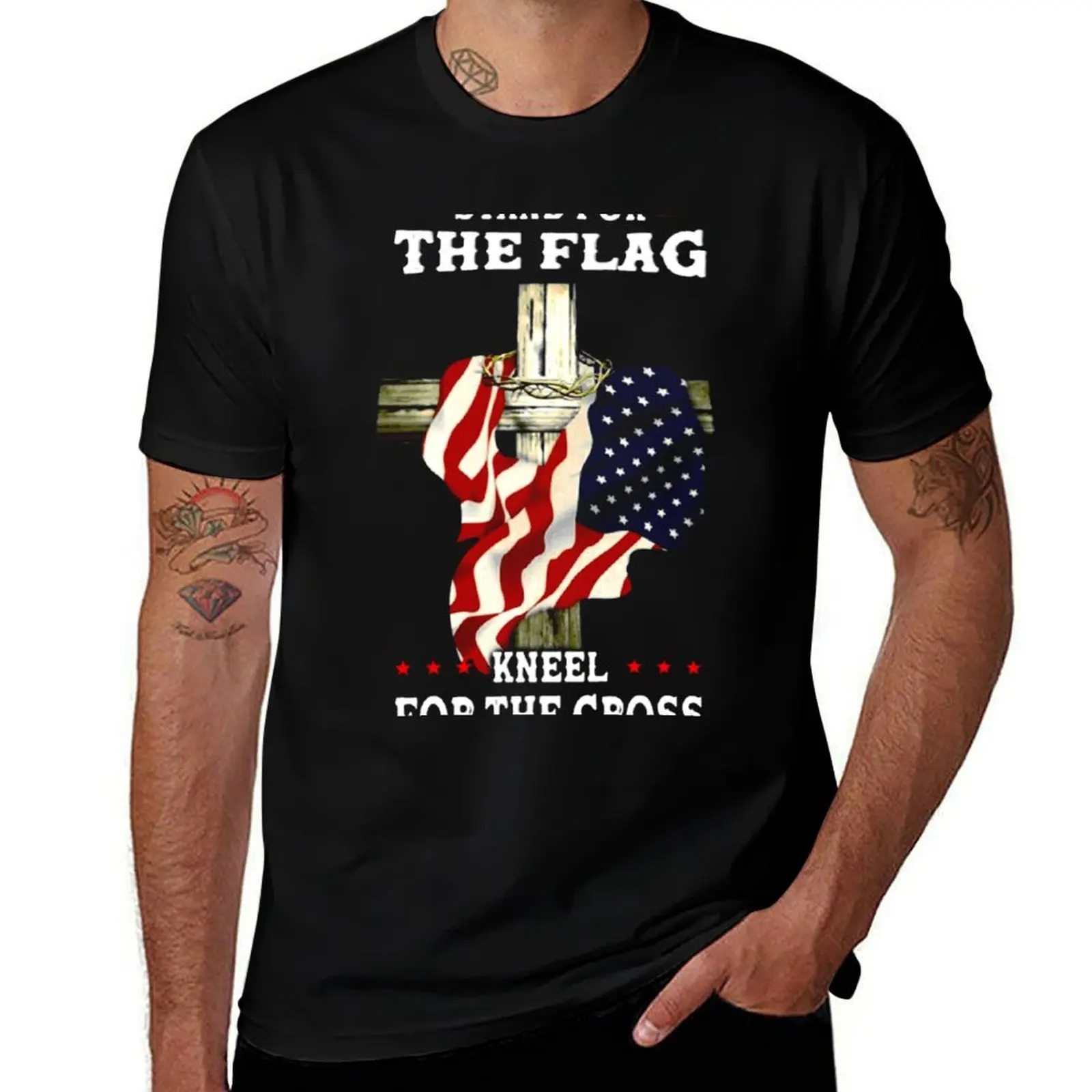 Stand For The Flag Kneel For The Cross T-Shirt Trendy Print Short Sleeve T-Shirt
