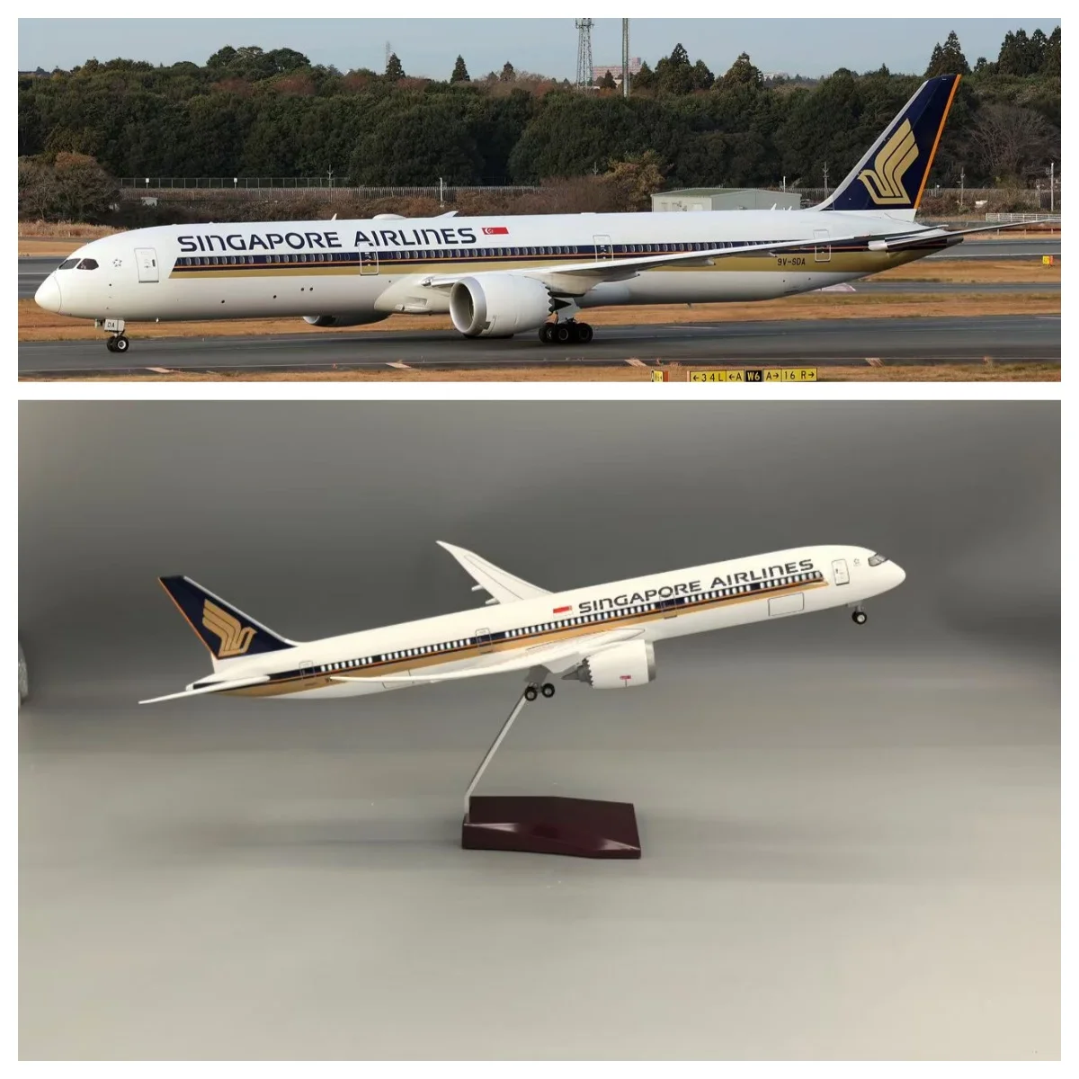 

43cm Singapore Airlines B787-10 Airplane Model Resin 1/145 Scale Aircraft W Light & Wheel Static Collection plane toy Model Gift
