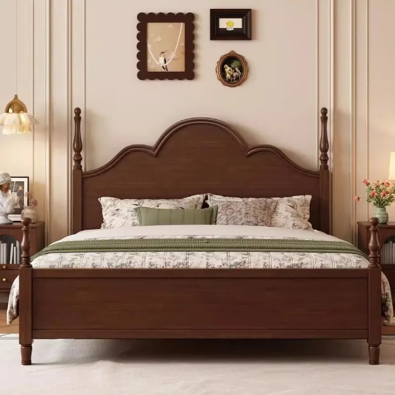 

American 1.8 meters double bed simple light luxury retro nostalgic bed master bedroom storage French antique solid wood bed