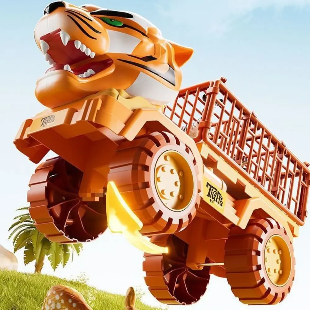 Plastic gesimuleerd tijgertransportvoertuig groot formaat met dierenfiguren Trek vrachtwagen auto glijdend ambachtelijk decor