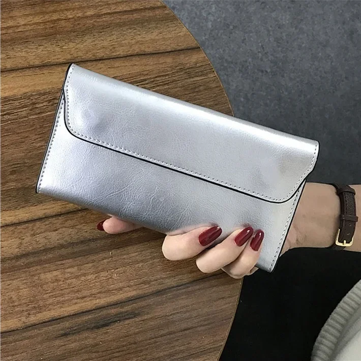 Genuine Leather Wallet Women Fashion Money Bag with Magnetic Buckle Long Wallet Pocket Handbag Leather Card Holder for Women