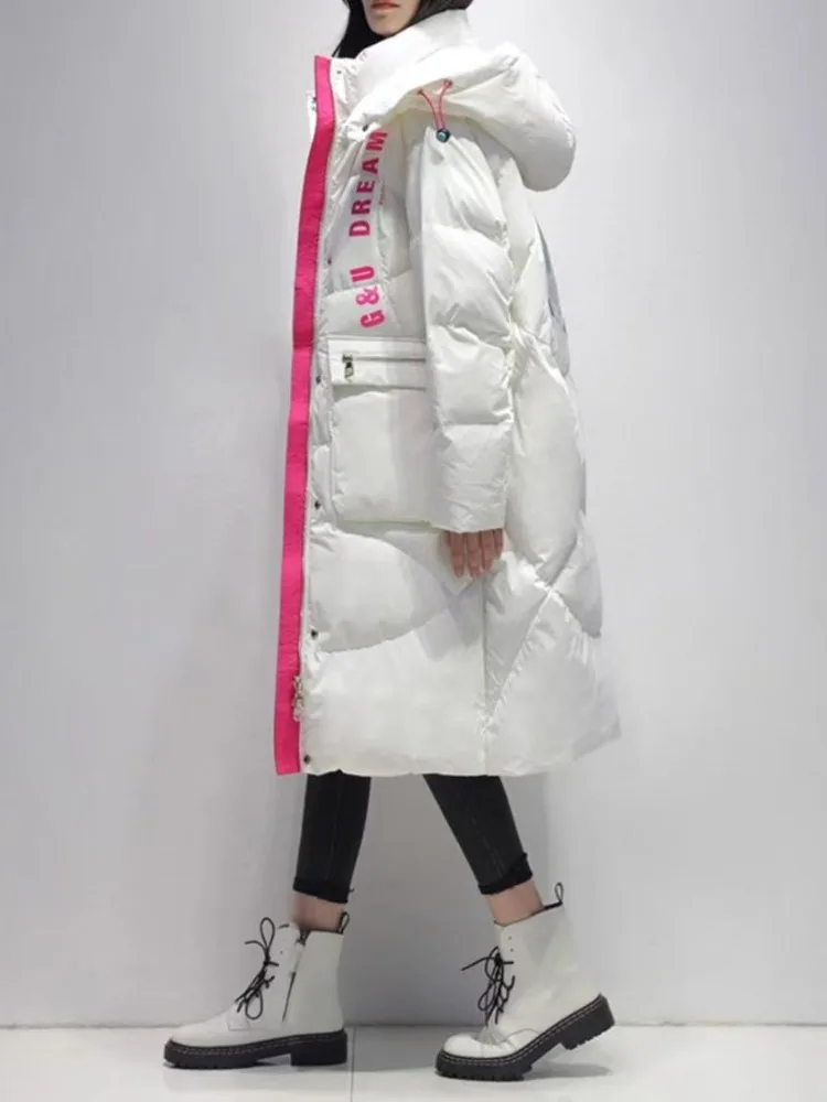 Trendy Brand Women's Down Jacket Long Hooded Down Jacket Super Hot Winter Coat Parka Loose Cheap Wholesale Free Shipping Korean