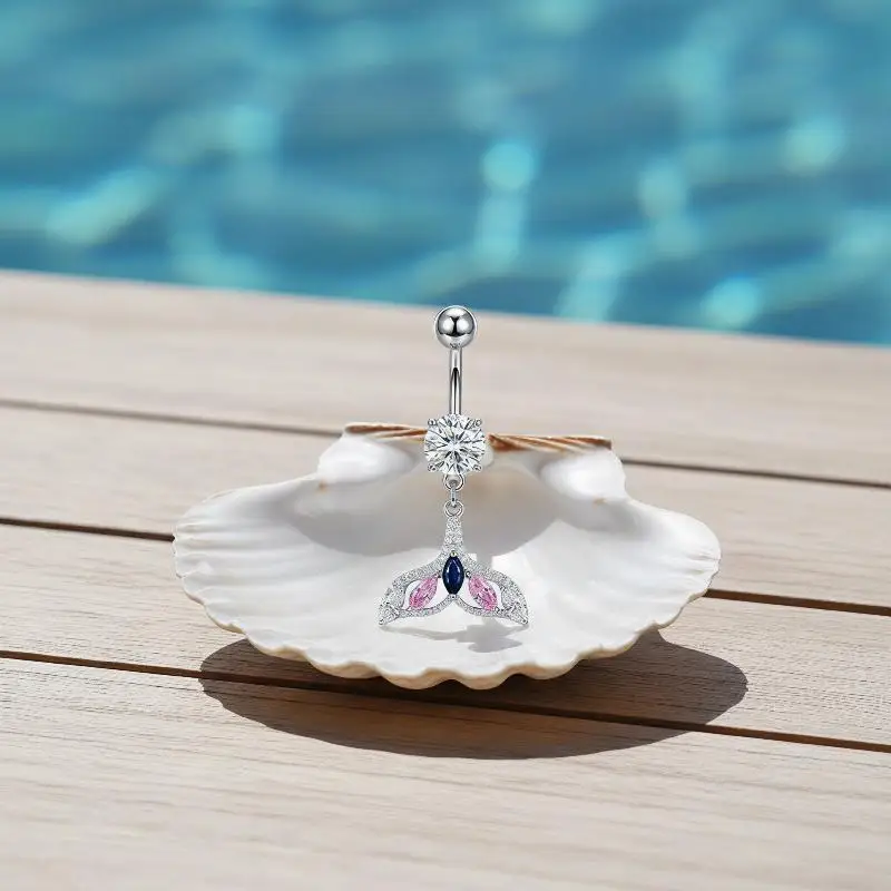 Surgical Steel Cubic Zirconia Dangle Belly Button Ring 1Pcs Hypoallergenic Sparkly Cute for Daily Casual Wear Party Body Jewelry