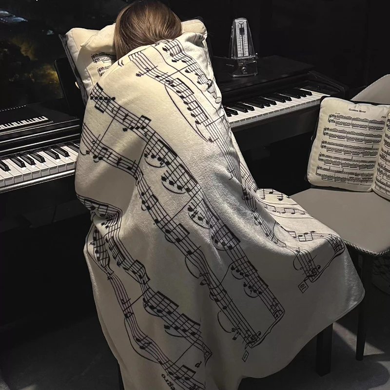 2026 Modern Piano Score Printed Blankets Skin-Friendly Flannel Knee Blanket for Office Home Portable Leisure Thin Throw Shawl