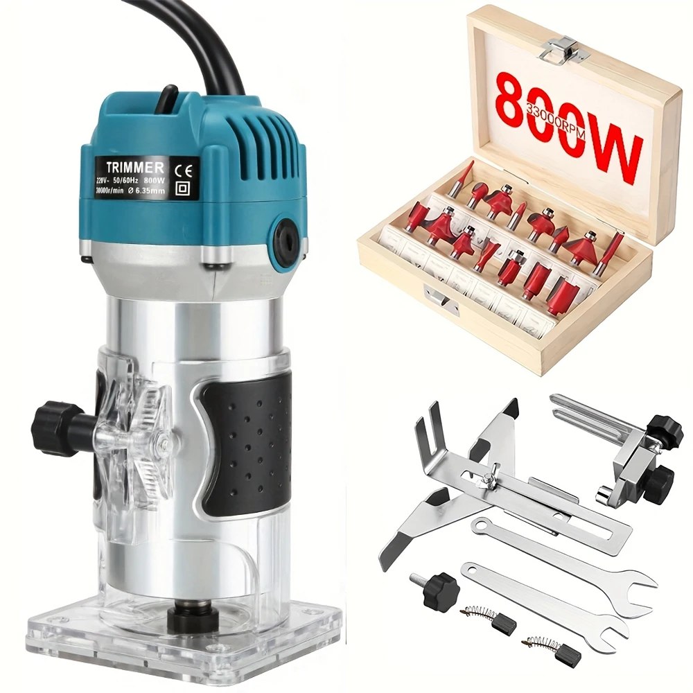 800 واط 30000 دورة في الدقيقة النجارة راوتر آلة الكهربائية المتقلب 6.35 مللي متر الخشب نحت طحن الشق أدوات كهربائية 15 قطعة آلات تقطيع