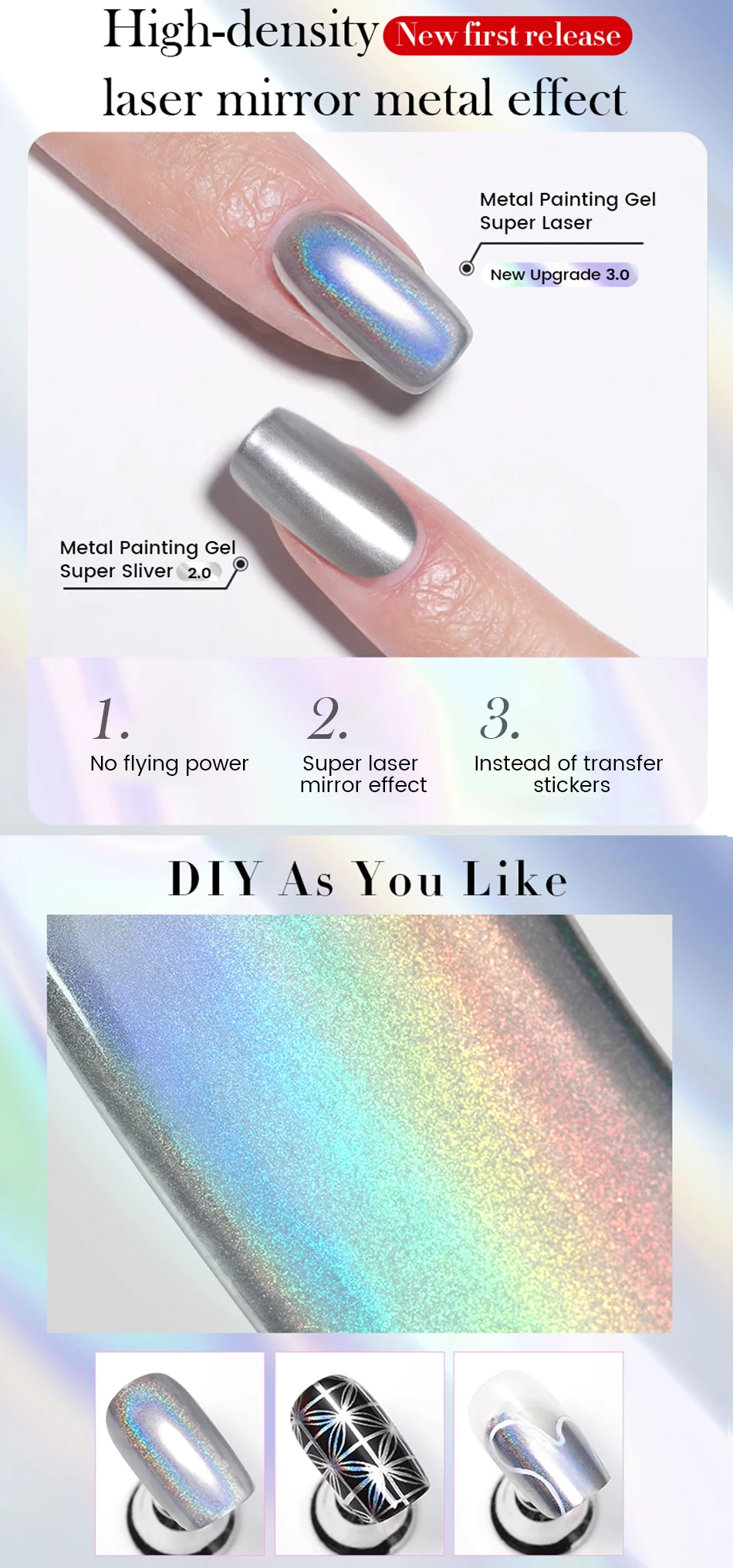 BORN PRETTY 5 ml Super Laser Bright Metallic Painting Gel Soak Off Gel Nagellack Blumenzeichnung Silber Spiegel Glitzer UV Gel – Detail 3