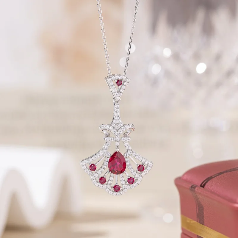 

Apaison Sparkling Lab Red Ruby 925 Sterling Sliver Bridal Necklaces Pendants For Women Jewelry Gift