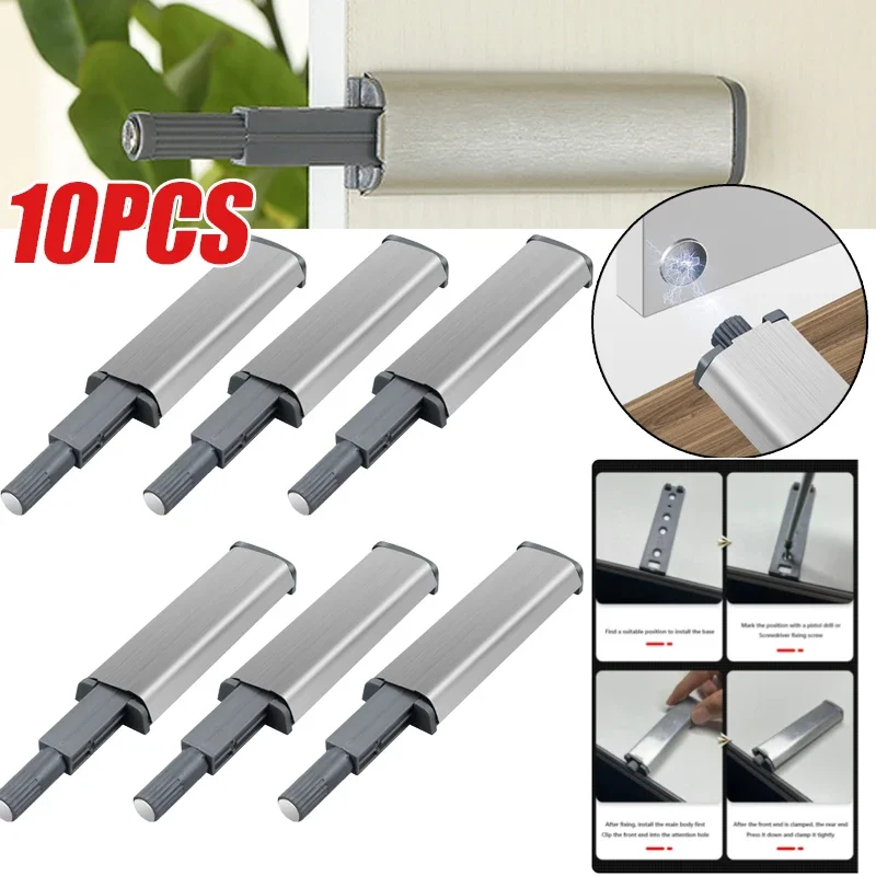 10pcs Door Stopper Cabinet Catches Stainless Steel Push To Open Touch Damper Buffers Soft Quiet Closer Magnetic Hardware Drawers