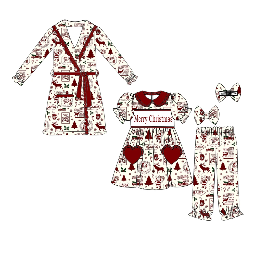 Boutique Children's Set Girl Short-Sleeved Boy Long-Sleeved Long Pants Set Christmas Cartoon Printed Lapel Long-Sleeved Robe