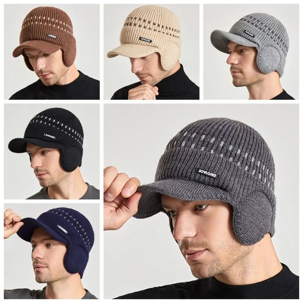 Soft Solid Color Ear Protection Wool Cap Earflap Coldproof Knitted Benines Thickened Warm Knitted Baseball Hat Outdoor