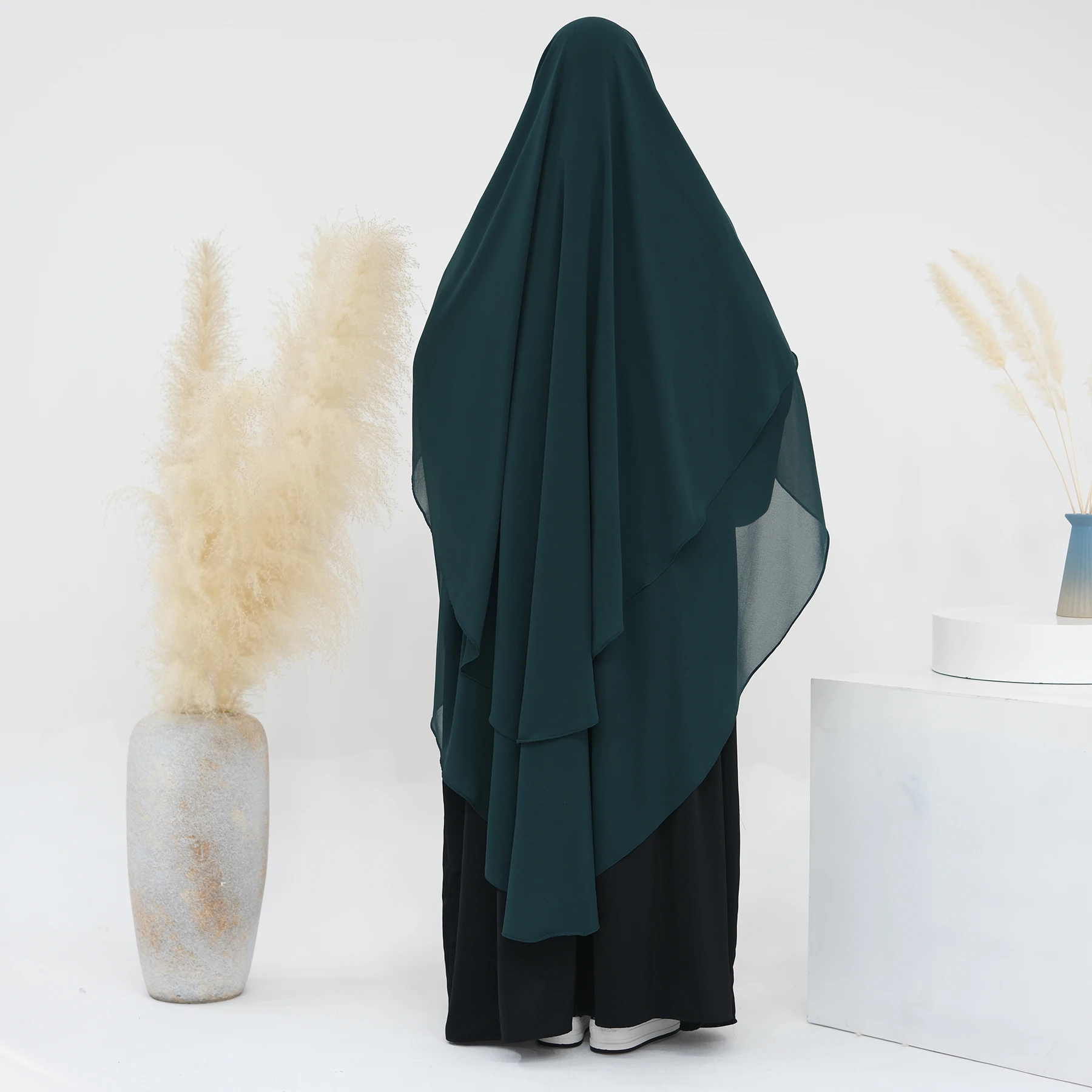 

Ramadan Eid Chiffon Hijab for Muslim Women Khimar Islamic Clothes Djellaba Saudi Turkish 2 Layer Scarf Niqab Turban Abaya Dress