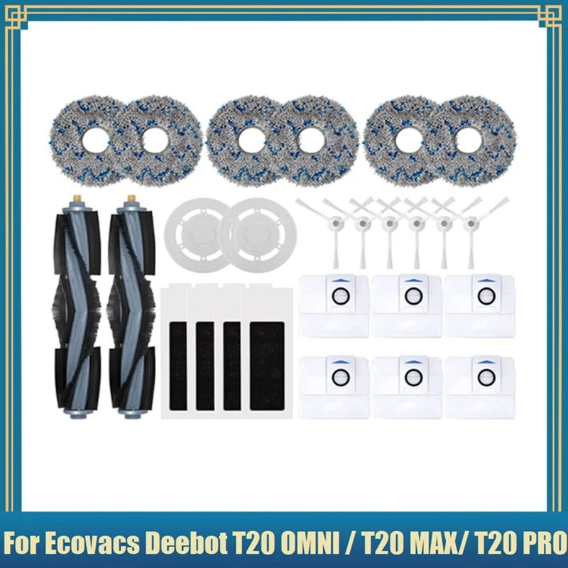 

F-3C Accessories Kit For Ecovacs Deebot T20 OMNI/T20/T20 Max/T20 Pro Vacuum Replace Main Side Brush Mop HEPA Filter Dust Bag
