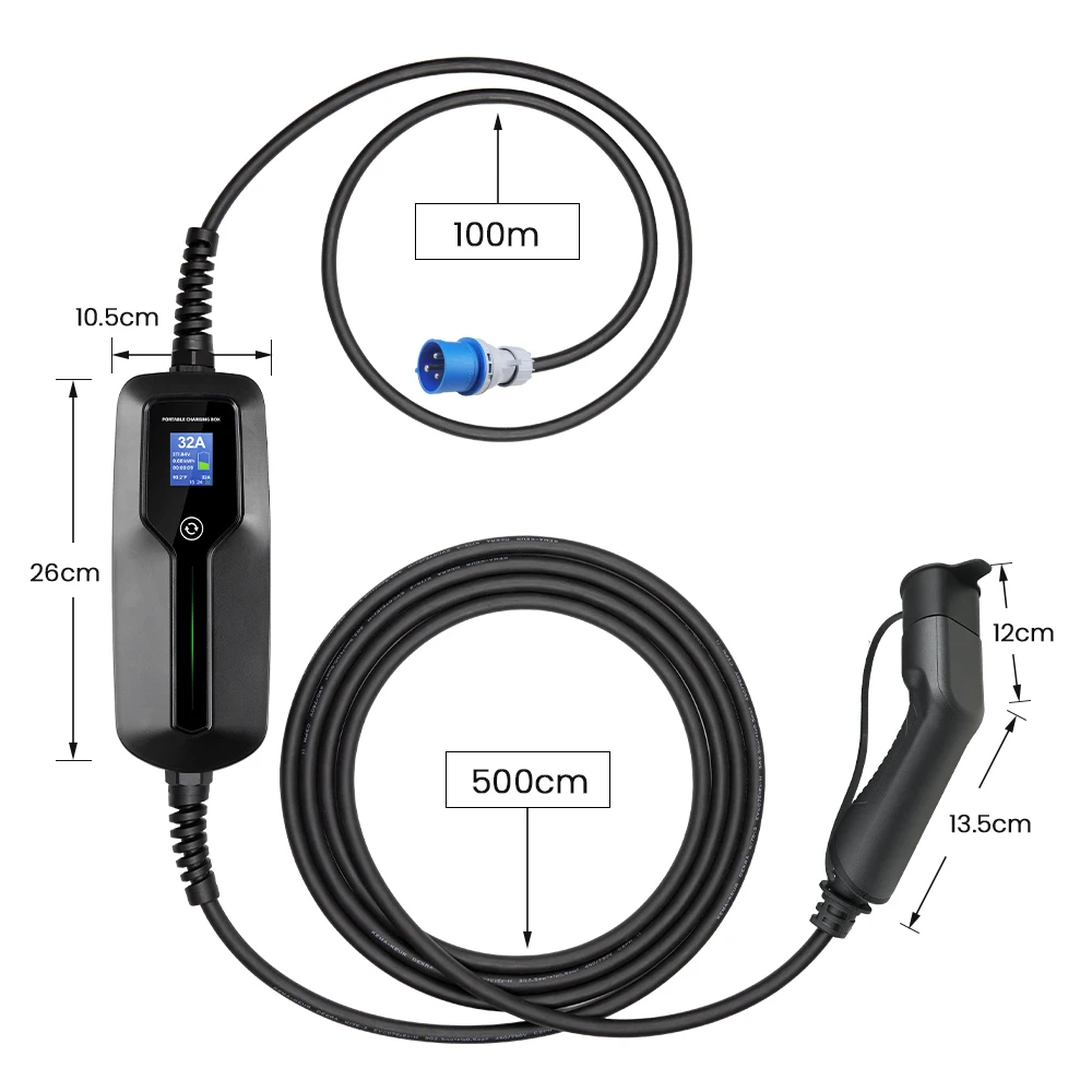 Morec 7KW Portable EV Charger Type 2 32A Electric Vehicle Charging Box Mode 2 Charging Cable For Electric Car CEE Plug EVSE