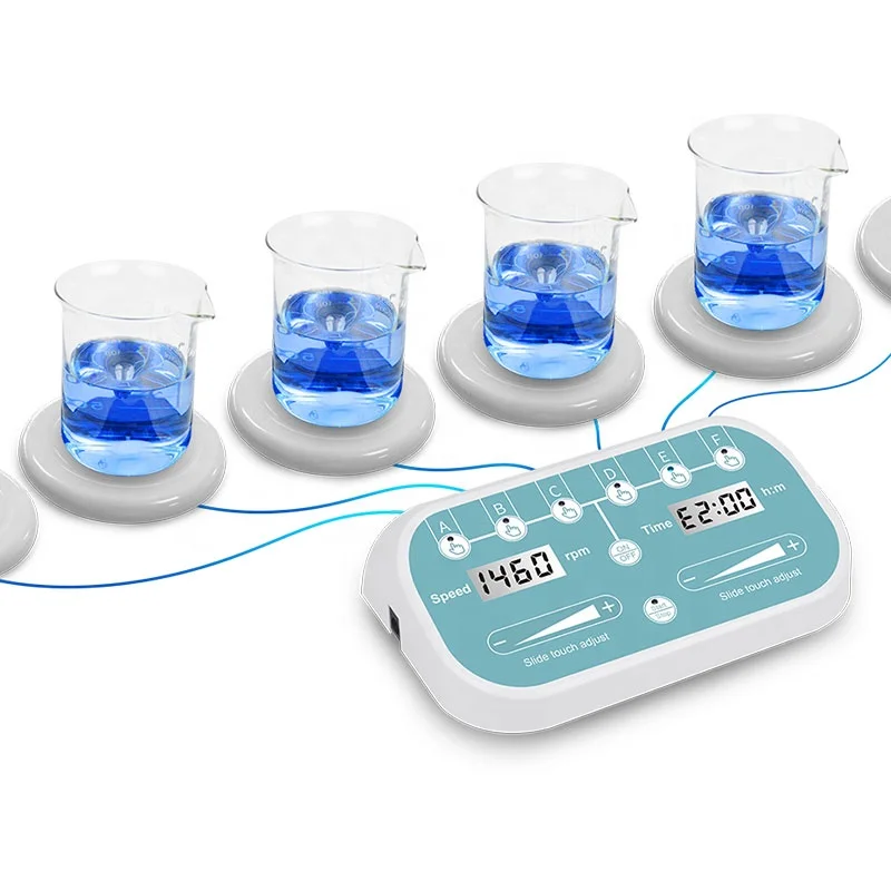 WMS-6 6-Position Under-Water Magnetic Stirrer 6 Units Ultra-Thin Mini Design LCD Display 20-1000rpm Speed Heating