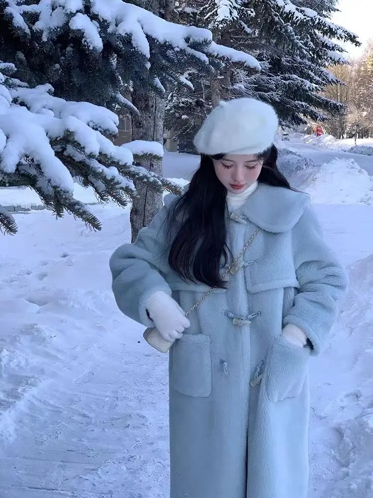 

Lamb Wool Jacket Women Korean Climate Many Outer Blue Navy Denim-Like Casual Daily Simple Basic Essential Regular Standard Girls