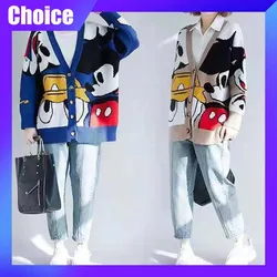 Miniso Disney Mickey Cardigan Anime Cartoon Sweater Women's Coat Long Sleeved Loose Knitwear Cute Top Outdoor Clothing Gift Girl