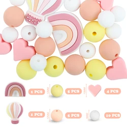 26Pcs/Set Silicone Beads Rainbow Hot air balloon Heart Focal Beads Set For Jewelry Necklace Keychain Making DIY Set Accessories