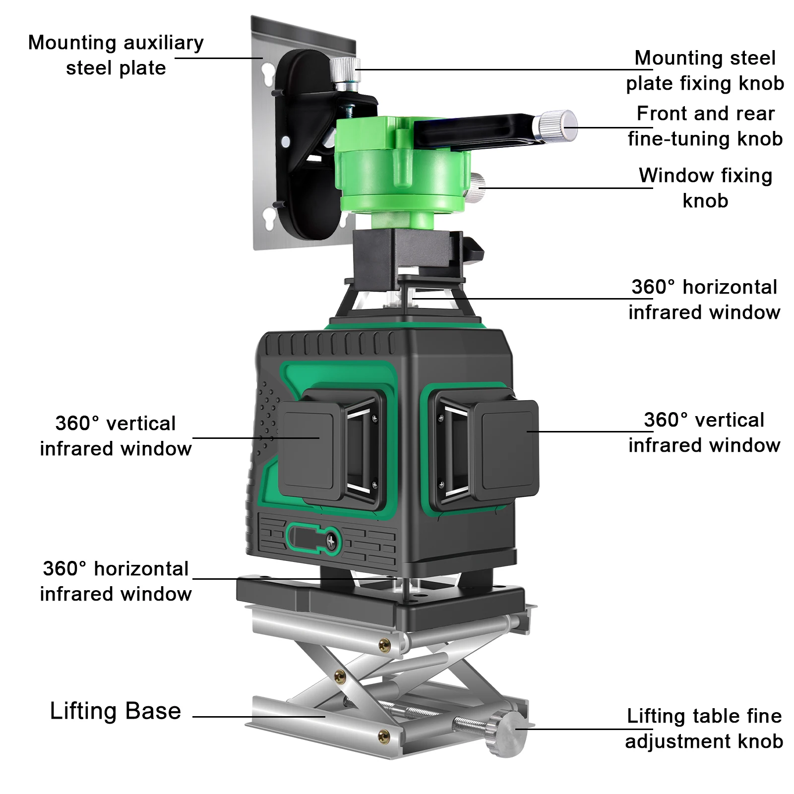 Laser Level 16 Lines 4D Self-Leveling 360 Horizontal And Vertical Cross Super Powerful Green Laser Beam Line