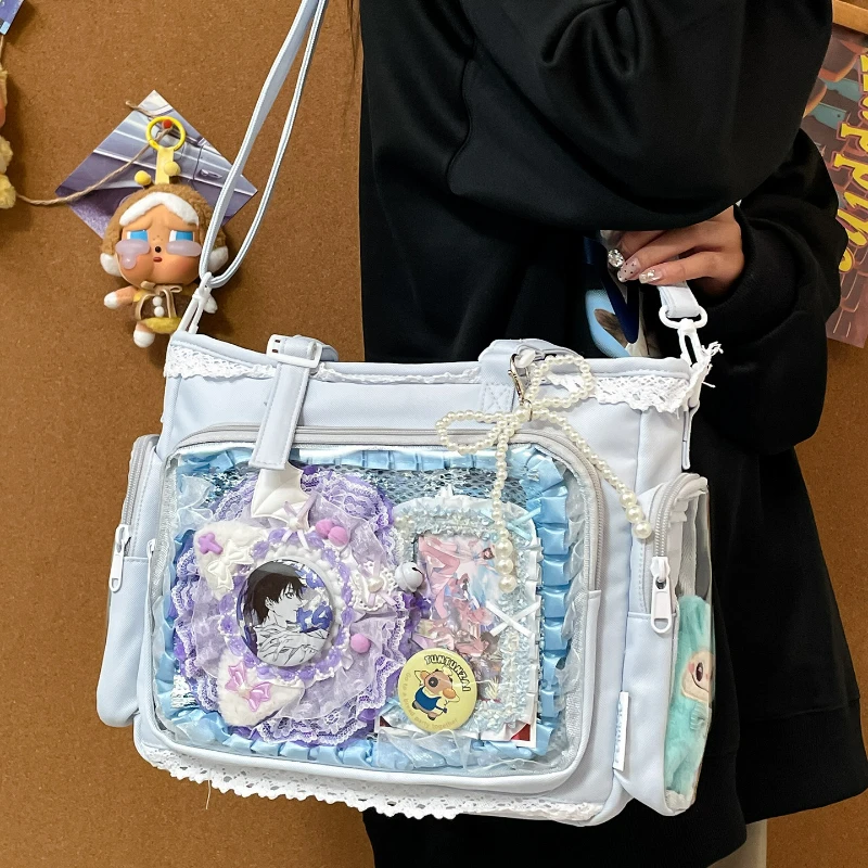حقيبة كتف شفافة على الطراز الياباني، حقيبة Ita كاجوال لطيفة بلون الحلوى للفتيات، حقائب تخزين كروس خفيفة الوزن #4