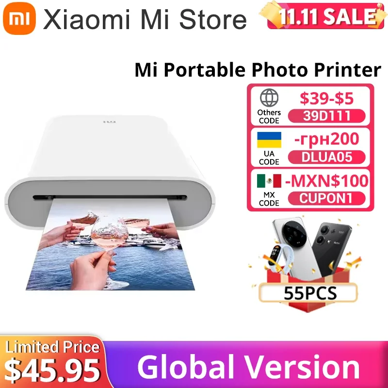 Global Version Xiaomi Mi Portable Photo Printer AR Videos Inkless printing Multiple Simultaneous Connections Support Mi Home APP