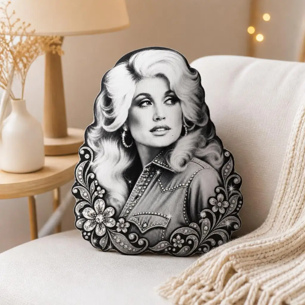 2D Flat Dolly Parton Shaped Pillow Double-Sided Print Throw Pillows for Home Decor Gift Sofa Room Bed