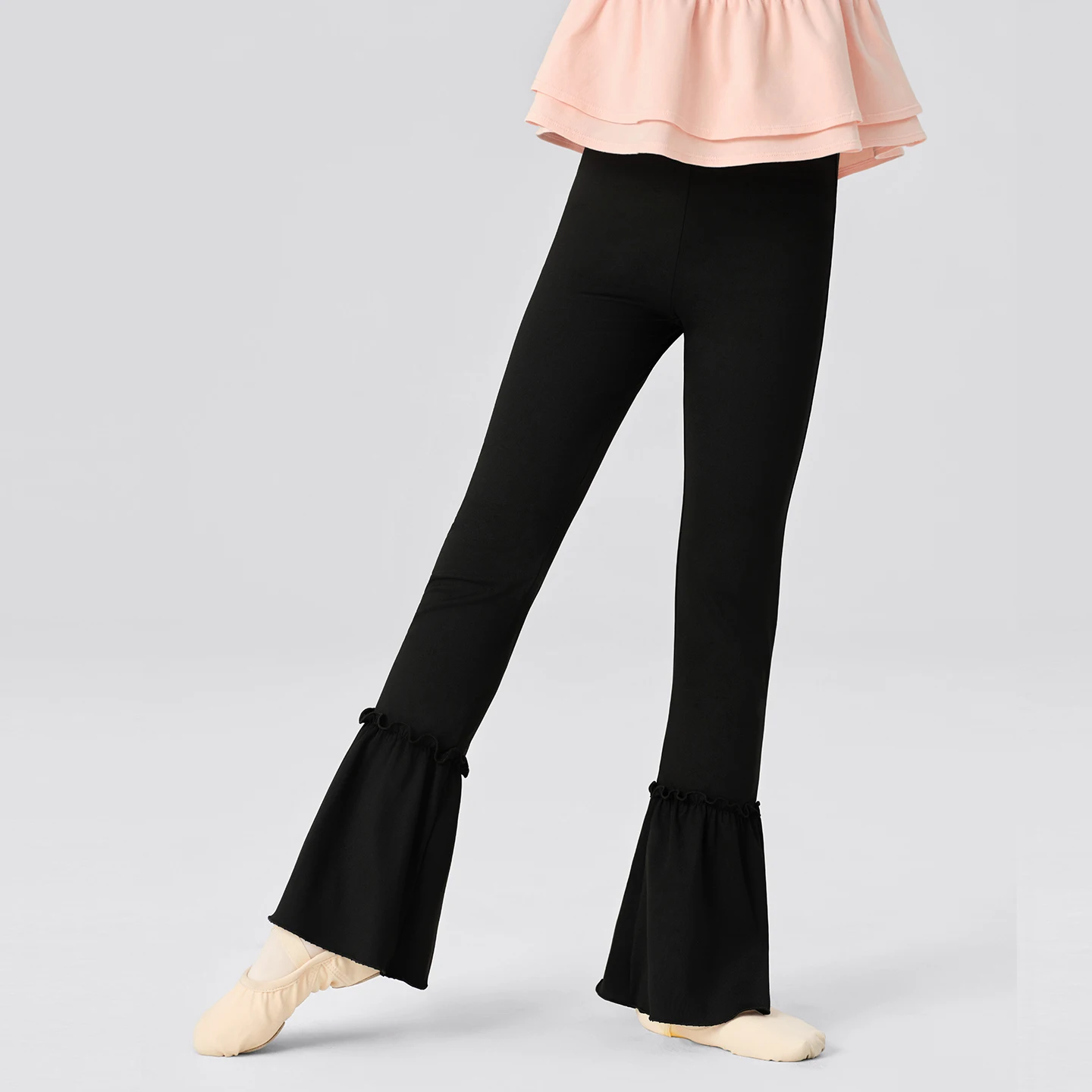 

Черные танцевальные брюки для девочек-подростков, эластичные расклешенные брюки из нейлона, брюки для латиноамериканских танцев, гимнастики и фитнеса, детские брюки-клеш