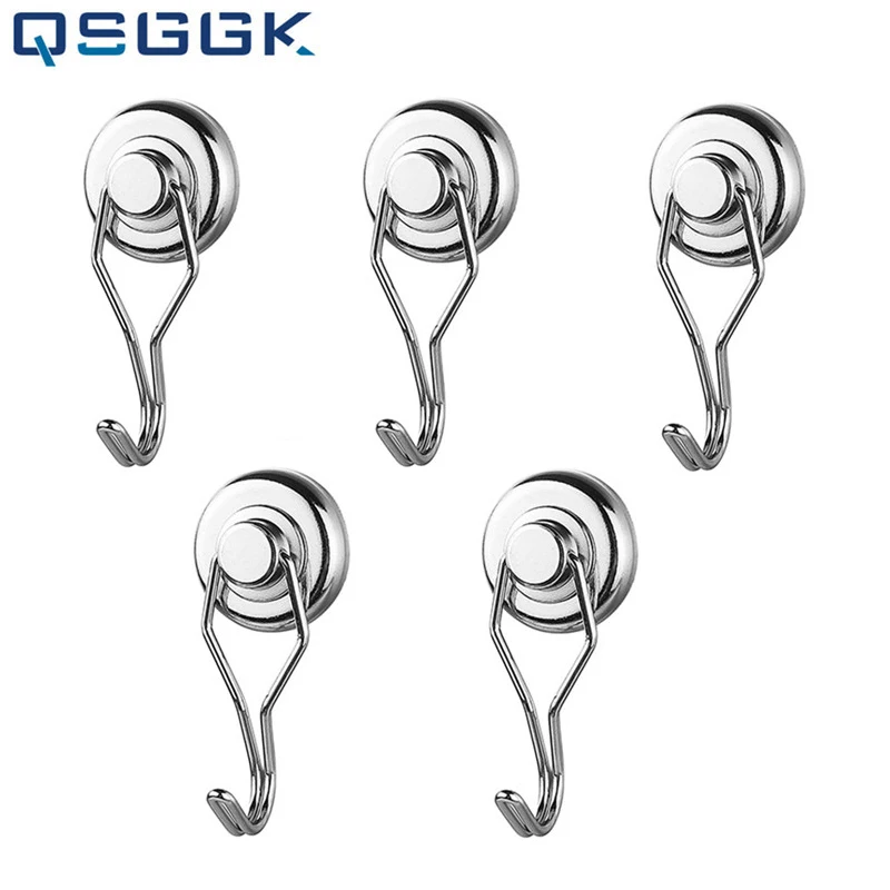 

5PCS Rotatable Strong Magnetic Hooks Electroplated Antirust Coating N35 High Quality Magnet Made Practical Storage Bearing Hook