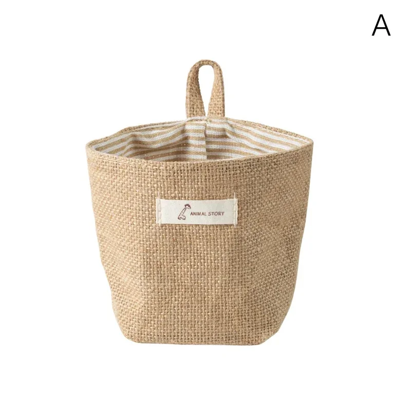 Cotton Linen Storage Bag Desktop Storage Basket Hanging Pocket Organizer Toy Basket For Cosmetic Sundries Storage Box Decor