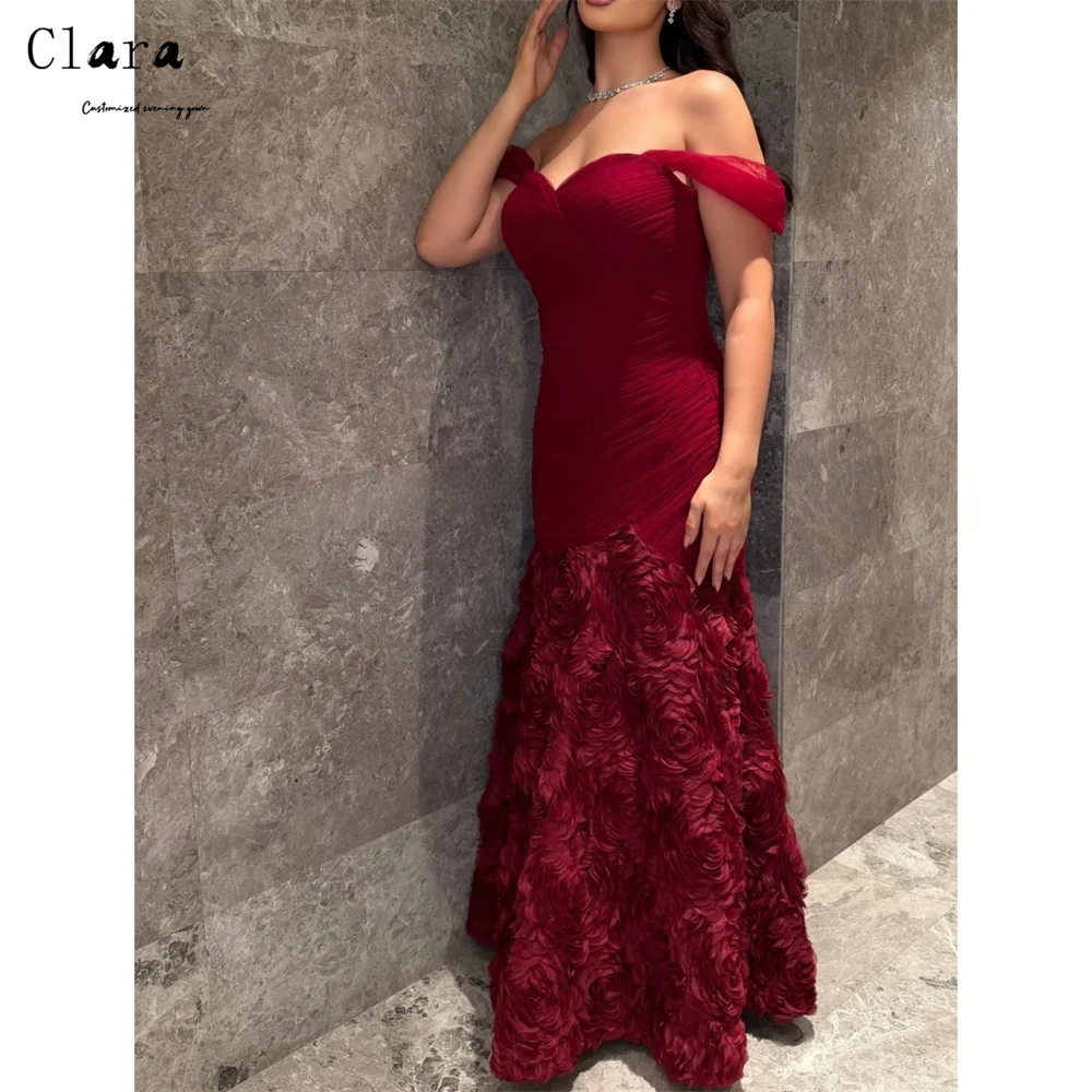 

Clara Custom Burgundy Fishtail Sweetheart Off-shoulder Bespoke Occasion Dresses for Luxury Party Evening Dresses Woman Elegant