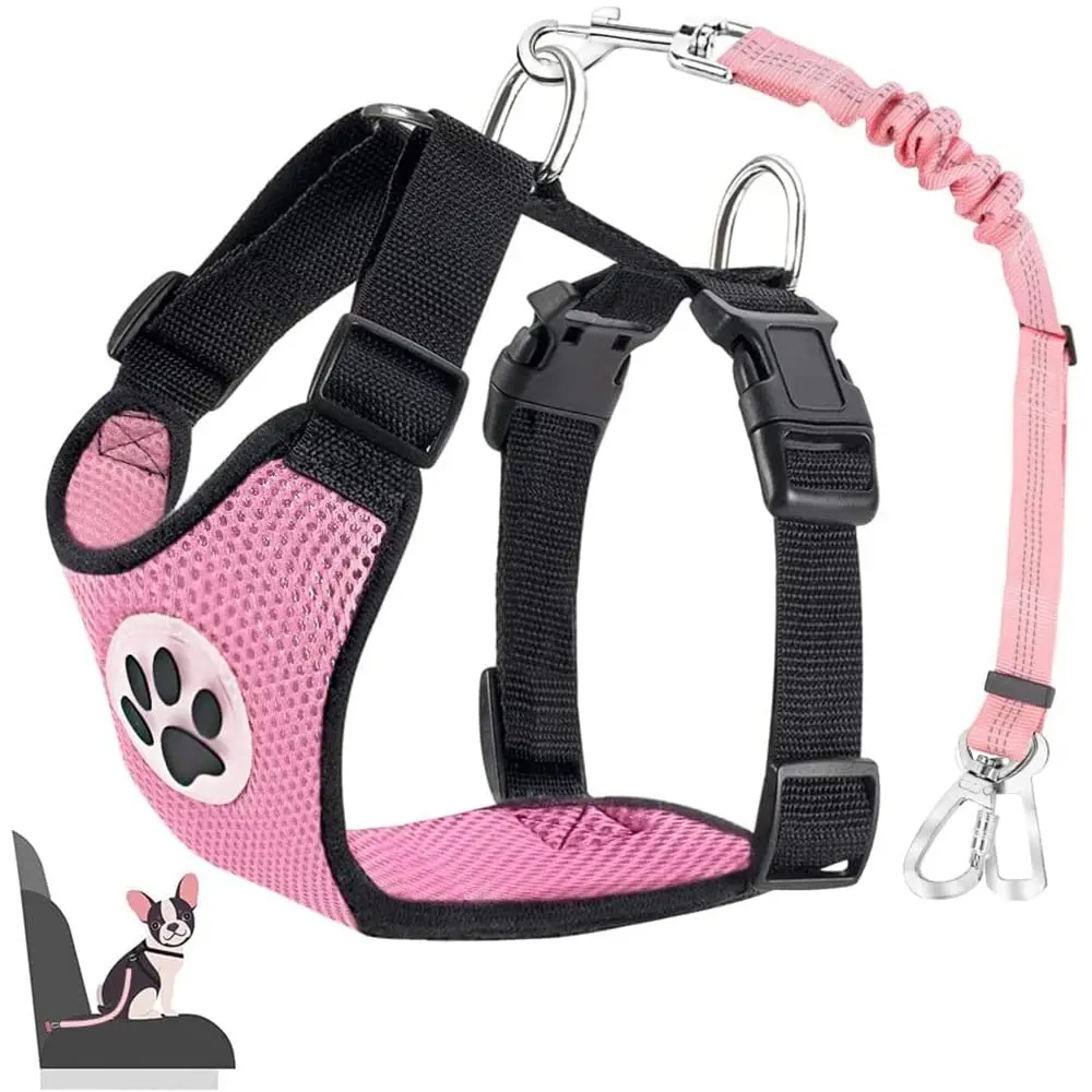 # Dog Car Harness Seatbelt Set, Dog Vest Harness Adjustable with Breathable Mesh & Vehicle Safety Seat Belt Tether with Elastic