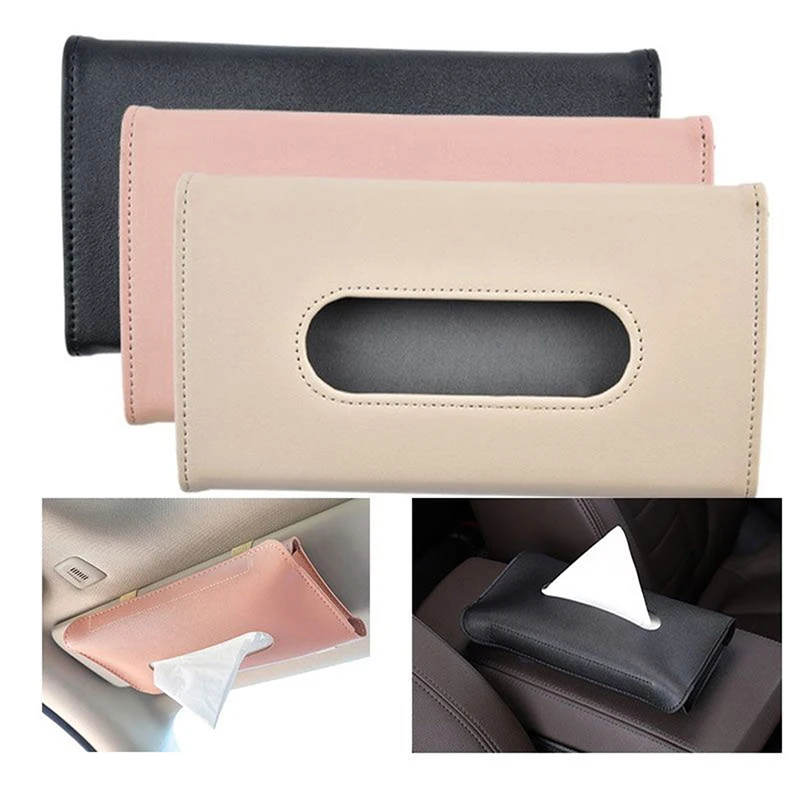 

PU Leather Car Sun Visor Hanging Tissue Box Holder Car Tissue Boxes Auto Interior Storage Decoration Accessories