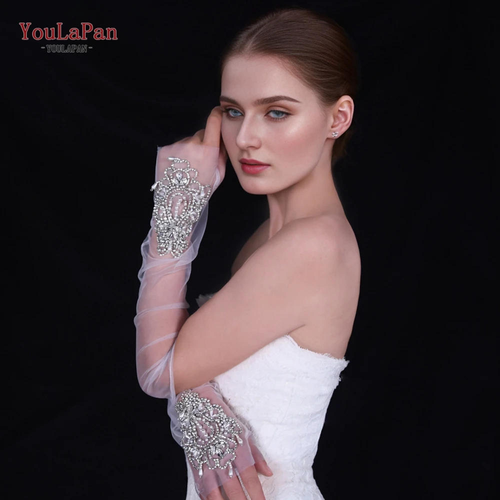 

YouLaPan M29 luxury elegant heavy industry bridal wedding soft gauze pearl rhinestone fingerless sparkling DIY glove accessories