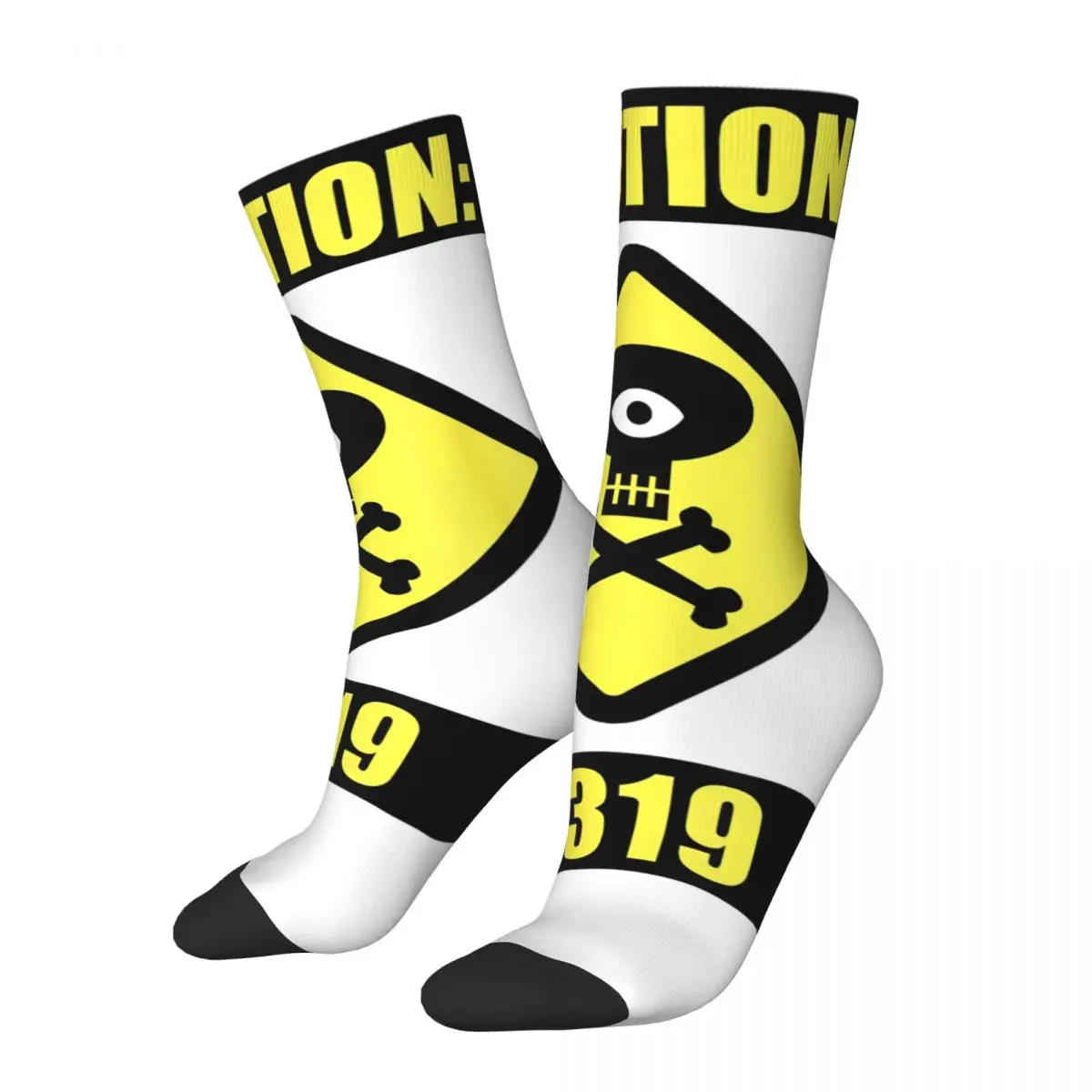 

Autumn Winter Hip-hop Men's Women's Monsters University Caution 2319 Hazard Logo Socks Breathable Football Socks