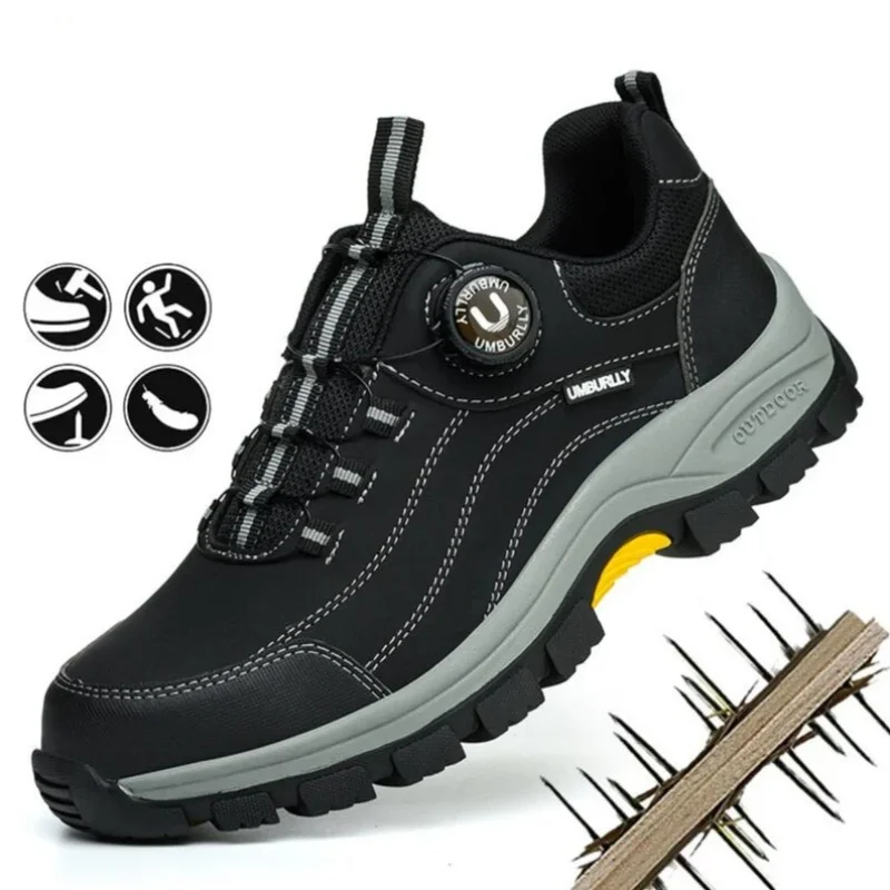 

Мужская защитная обувь со стальным носком, противоскользящей, противоскользящей и противоскользящей подошвой, модная промышленная рабочая обувь на пуговицах