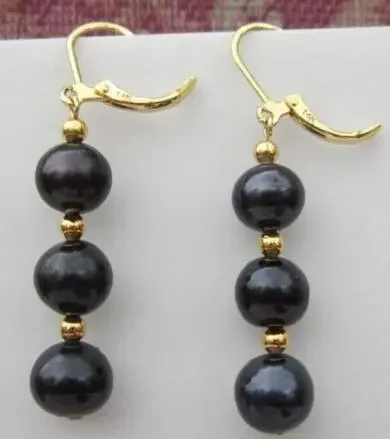 

noble jewelry NEW AAA PERFECT Freshwater black pearl earrings 14K GOLD