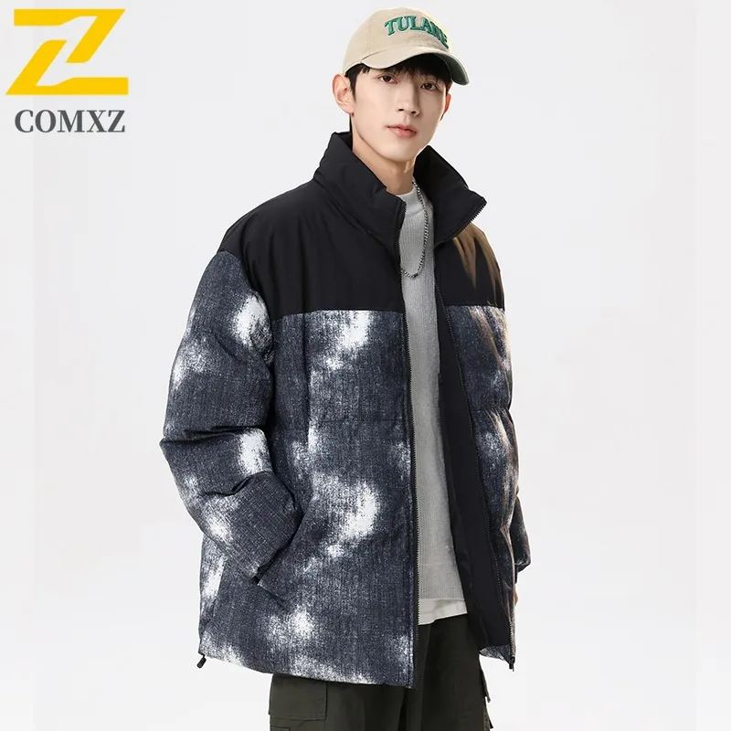 COMXZ 2025 Winter Stand Collar Color Block Padded Coat Unisex Casual Sports Outwear Candy Color Trendy Warm Couple Jacket