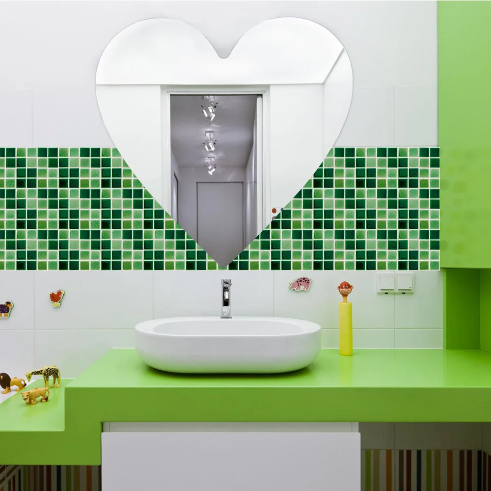 10pc Green 3D Mosaic Grid Tiles. 10/15/20cm Kitchen Bathroom Self-adhesive Square Wall Stickers Removable Wall Decoration