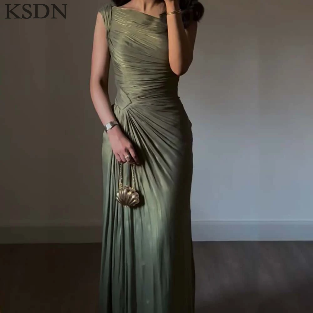 

KSDN Elegant Pleat O-Neck Evening Dresses Fashion Short Sleeve Floor Length Customzied Long Dress High Quality Vestidos 2025