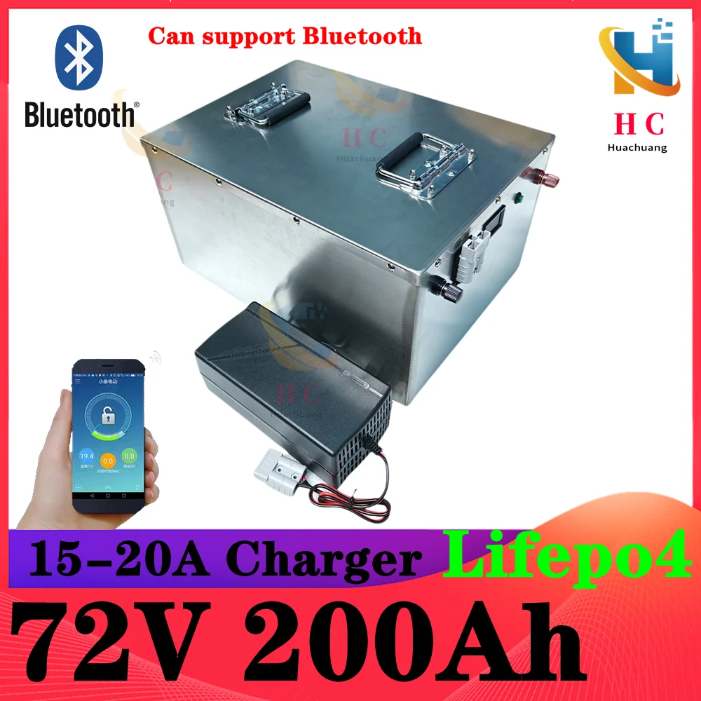 

72V 80Ah 100Ah 120Ah 150Ah 200Ah Lifepo4 battery pack bluetooth BMS APP for 5000W 8000W Van Golf cart Motorcycle Minicar