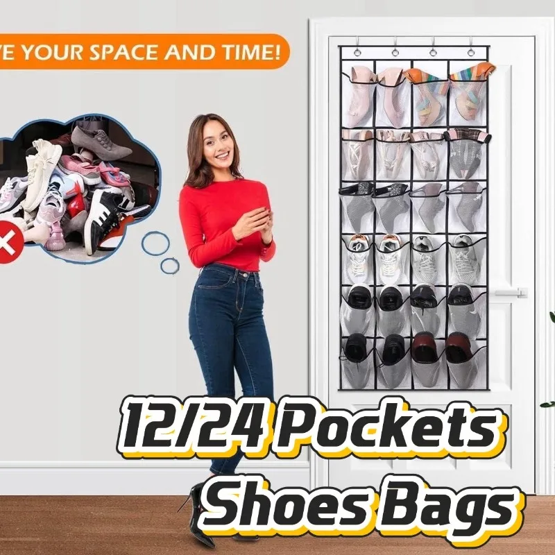 12/24 Taschen Über-der-Tür-Aufbewahrungsregal, große Netztaschen, hängender Schuh-Organizer für den Kleiderschrank, hängender Schuhregalhalter, Aufbewahrungstasche