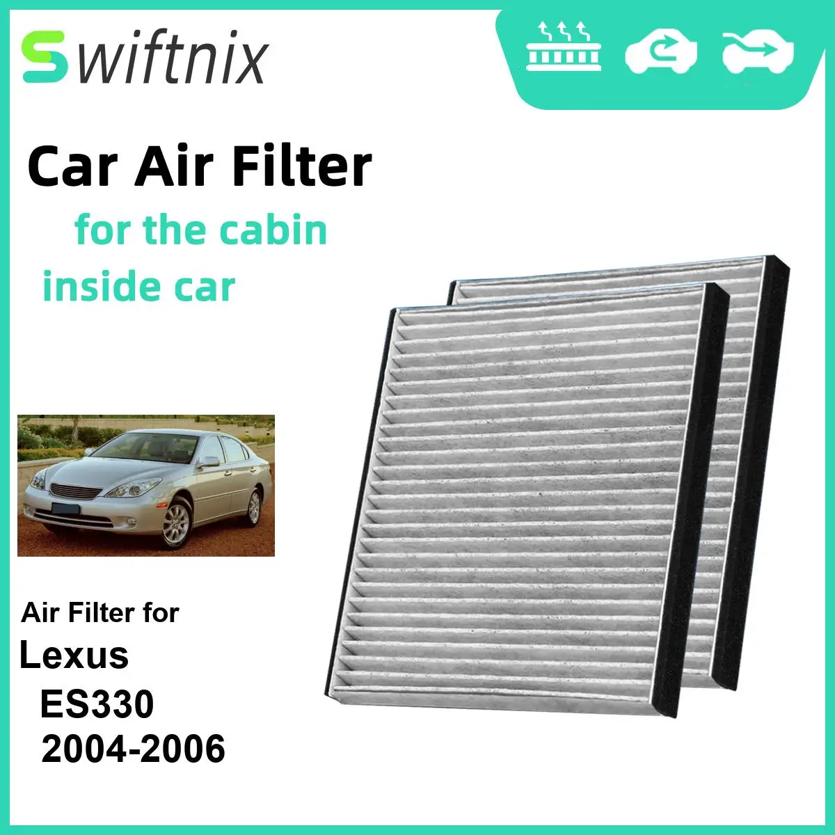 2PCS Activated Air Filter Calm Carbon Fiilter Cabin for Lexus ES330 2004-2006 CF10132 87139-06030 87139-32010 87139-YZZ05